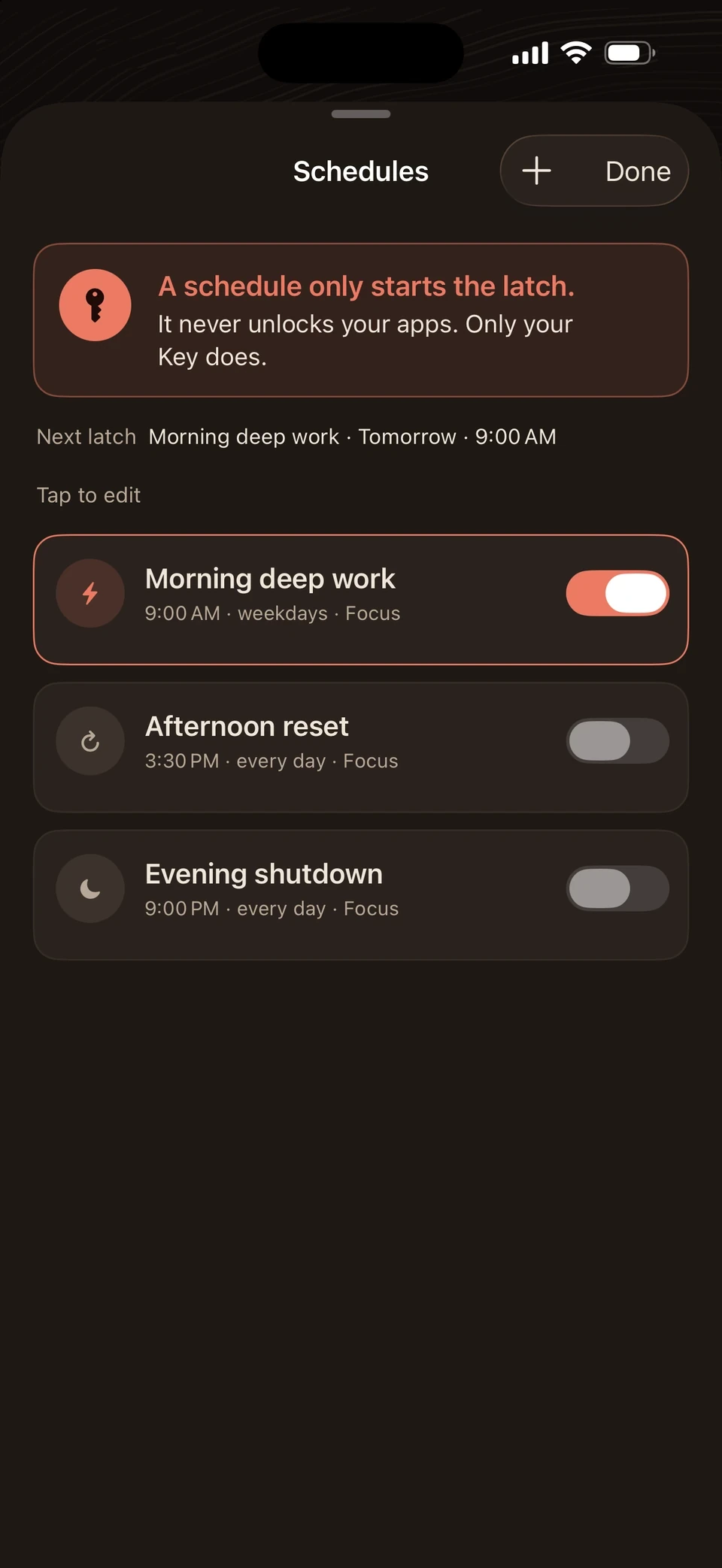 FocusLatch app screen